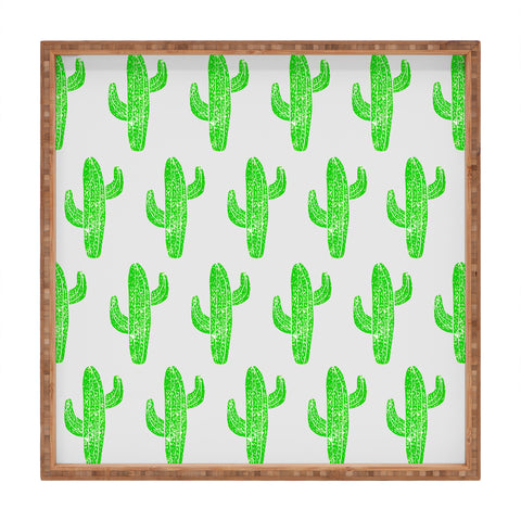Bianca Green Linocut Cacti Green Square Tray