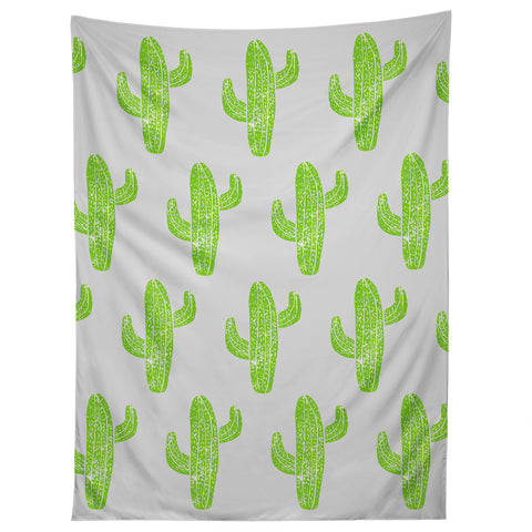 Bianca Green Linocut Cacti Green Tapestry