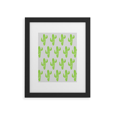 Bianca Green Linocut Cacti Green Framed Art Print