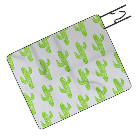 Bianca Green Linocut Cacti Green Picnic Blanket