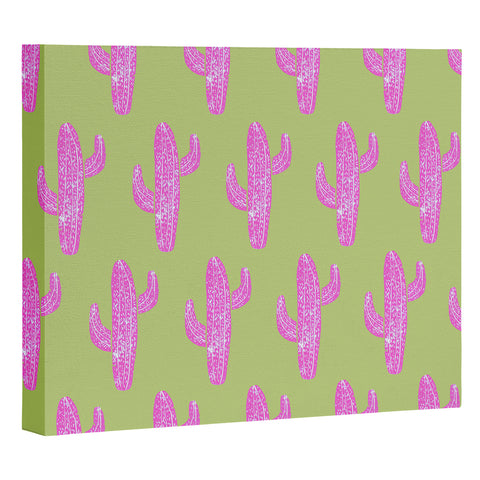 Bianca Green Linocut Cacti Pink Art Canvas