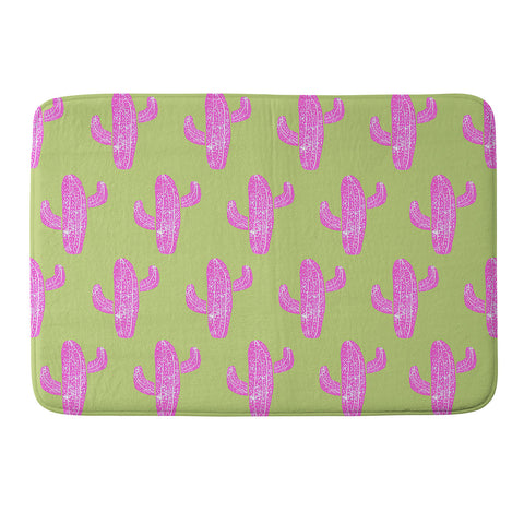 Bianca Green Linocut Cacti Pink Memory Foam Bath Mat