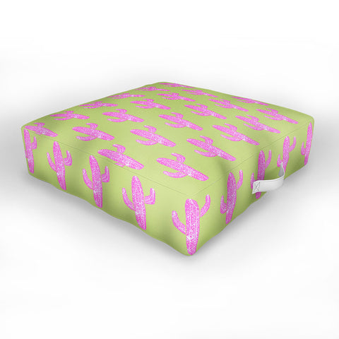 Bianca Green Linocut Cacti Pink Outdoor Floor Cushion