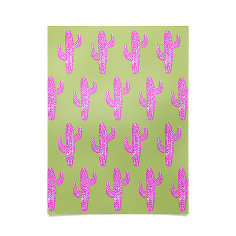 Bianca Green Linocut Cacti Pink Poster