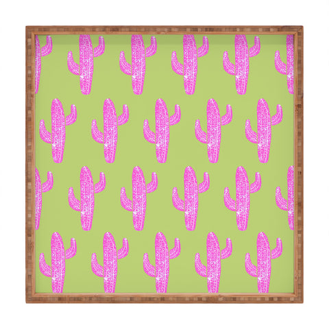 Bianca Green Linocut Cacti Pink Square Tray