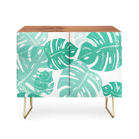 Bianca Green Linocut Monstera Credenza