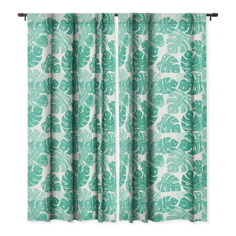 Bianca Green Linocut Monstera Blackout Window Curtain