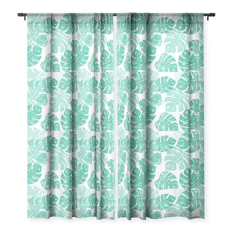 Bianca Green Linocut Monstera Sheer Window Curtain