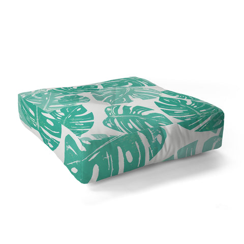 Bianca Green Linocut Monstera Floor Pillow Square