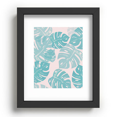 Bianca Green Linocut Monstera Pastel Recessed Framing Rectangle
