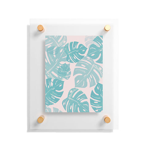 Bianca Green Linocut Monstera Pastel Floating Acrylic Print