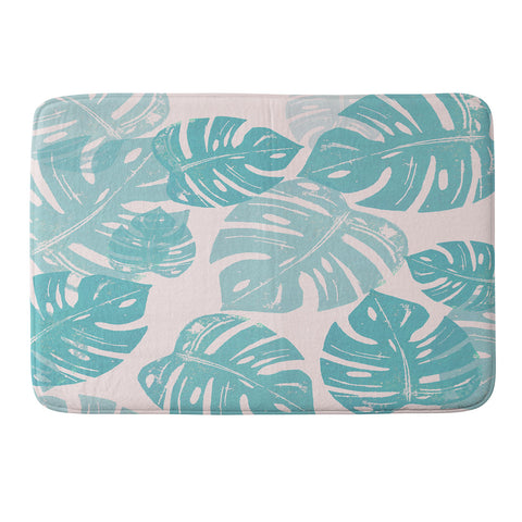 Bianca Green Linocut Monstera Pastel Memory Foam Bath Mat