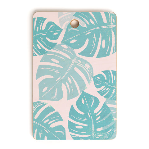Bianca Green Linocut Monstera Pastel Cutting Board Rectangle