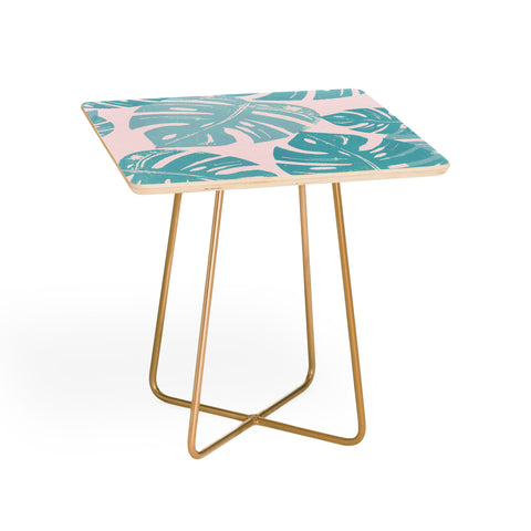 Bianca Green Linocut Monstera Pastel Side Table