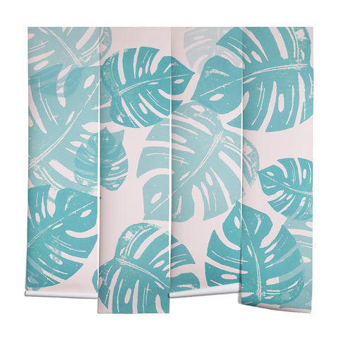 Bianca Green Linocut Monstera Pastel Wall Mural