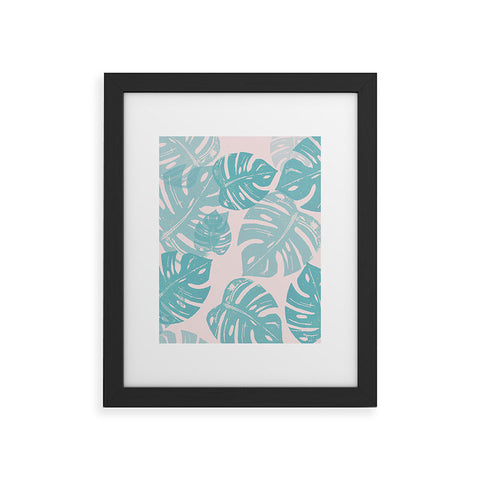 Bianca Green Linocut Monstera Pastel Framed Art Print