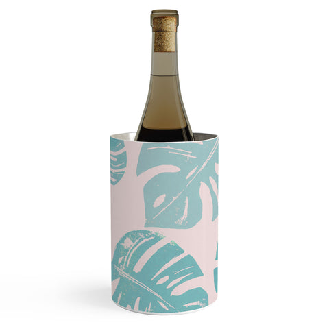 Bianca Green Linocut Monstera Pastel Wine Chiller