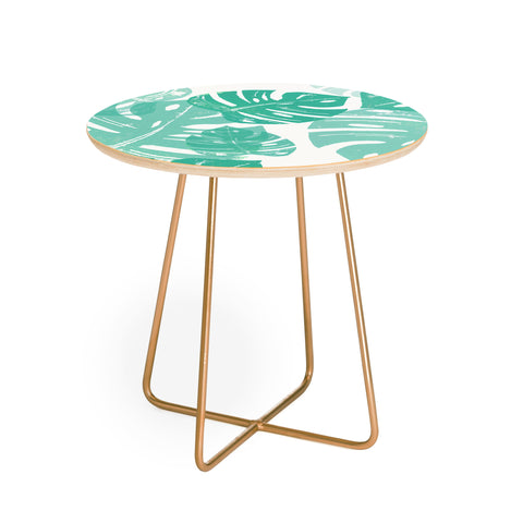 Bianca Green Linocut Monstera Round Side Table