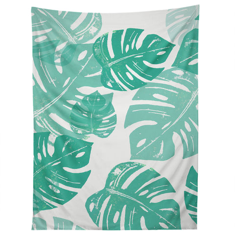 Bianca Green Linocut Monstera Tapestry