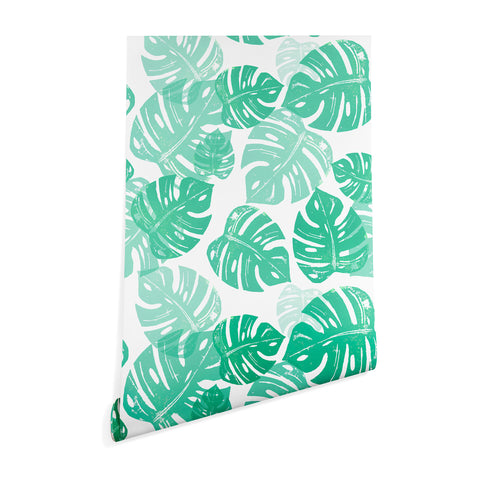 Bianca Green Linocut Monstera Wallpaper