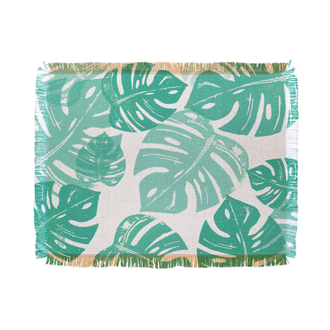 Bianca Green Linocut Monstera Throw Blanket