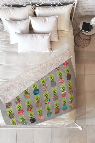 Bianca Green Pineapple Party Fleece Throw Blanket