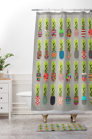 Bianca Green Pineapple Party Shower Curtain And Mat