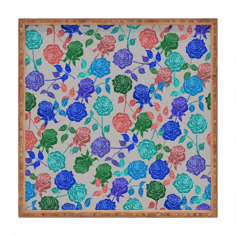 Bianca Green Roses Blue Square Tray
