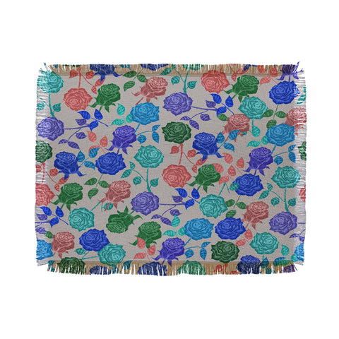 Bianca Green Roses Blue Throw Blanket