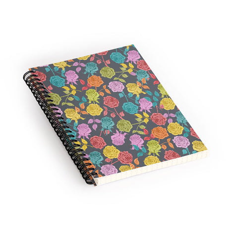 Bianca Green Roses Red Spiral Notebook