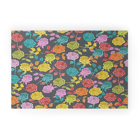 Bianca Green Roses Red Welcome Mat