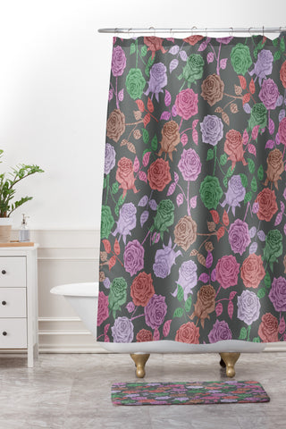 Bianca Green Roses Vintage Shower Curtain And Mat