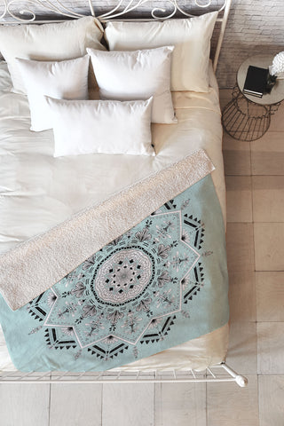 Bianca Green Star Mandala Blue Fleece Throw Blanket