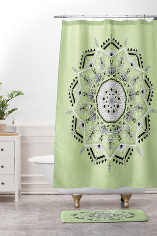 Bianca Green Star Mandala Green Shower Curtain And Mat