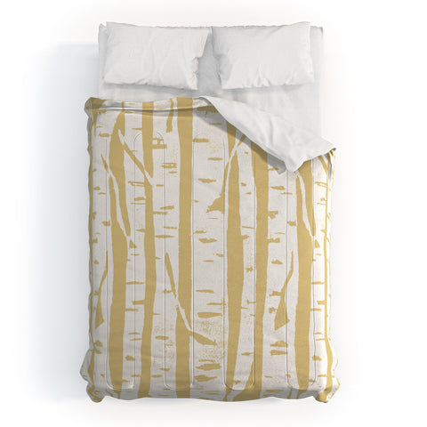 Bianca Green Woodcut Birches Sunny Comforter