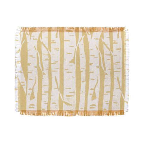 Bianca Green Woodcut Birches Sunny Throw Blanket