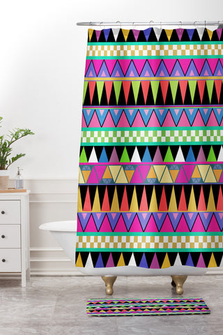 Bianca Green Zigzag Shower Curtain And Mat