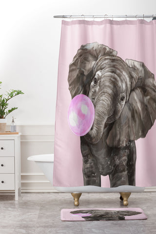 Big Nose Work Baby Elephant Blowing Bubble Shower Curtain And Mat