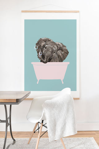 Big Nose Work Baby Elephant in Bathtub Art Print And Hanger
