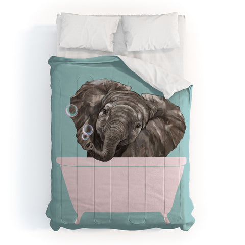 Big Nose Work Baby Elephant in Bathtub Comforter
