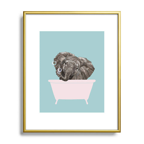 Big Nose Work Baby Elephant in Bathtub Metal Framed Art Print