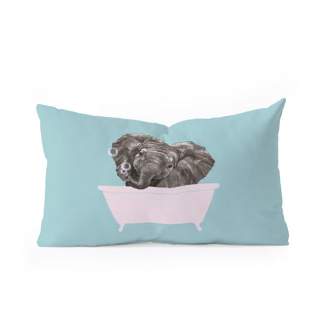 Big Nose Work Baby Elephant in Bathtub Oblong Throw Pillow