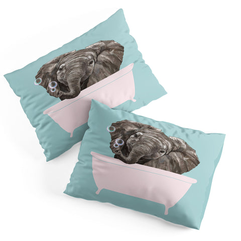 Big Nose Work Baby Elephant in Bathtub Pillow Shams