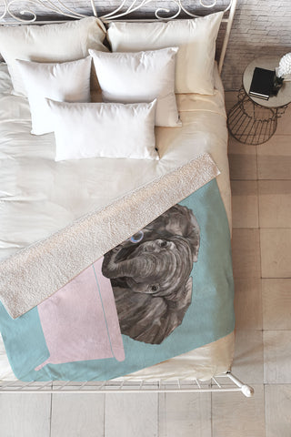 Big Nose Work Baby Elephant in Bathtub Fleece Throw Blanket