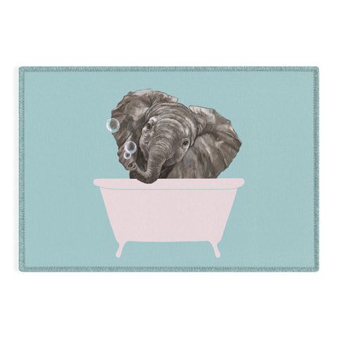 Big Nose Work Baby Elephant in Bathtub Outdoor Rug