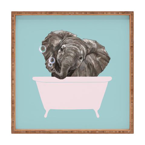 Big Nose Work Baby Elephant in Bathtub Square Tray