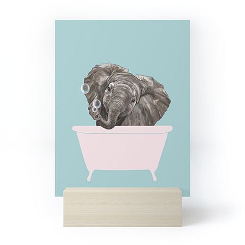Big Nose Work Baby Elephant in Bathtub Mini Art Print