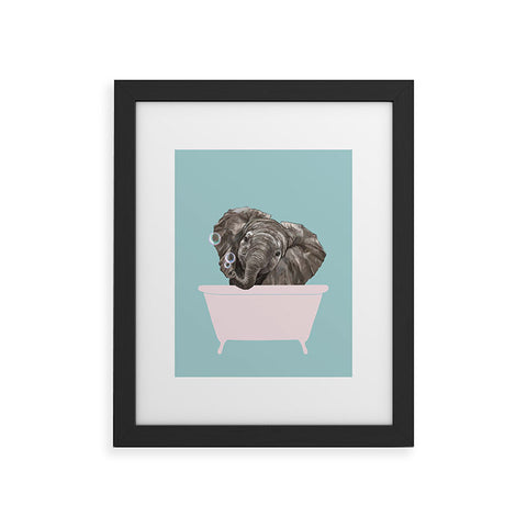 Big Nose Work Baby Elephant in Bathtub Framed Art Print