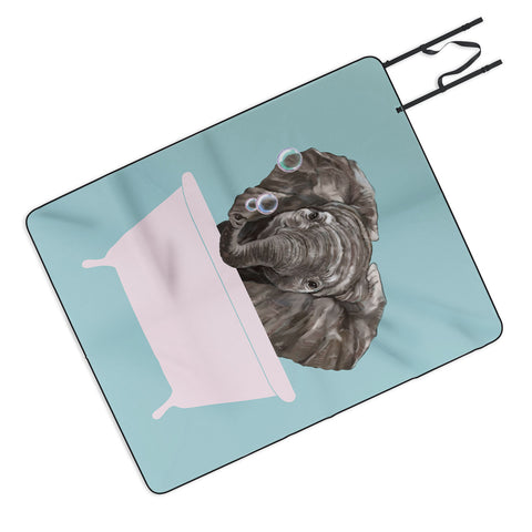 Big Nose Work Baby Elephant in Bathtub Picnic Blanket