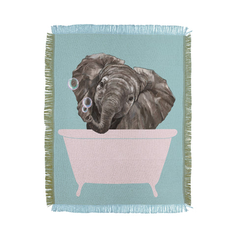 Big Nose Work Baby Elephant in Bathtub Throw Blanket